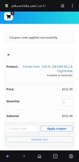 PekCura Labs coupon verification screenshot