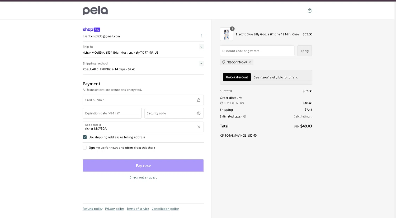 where to use Pela Case promo code box
