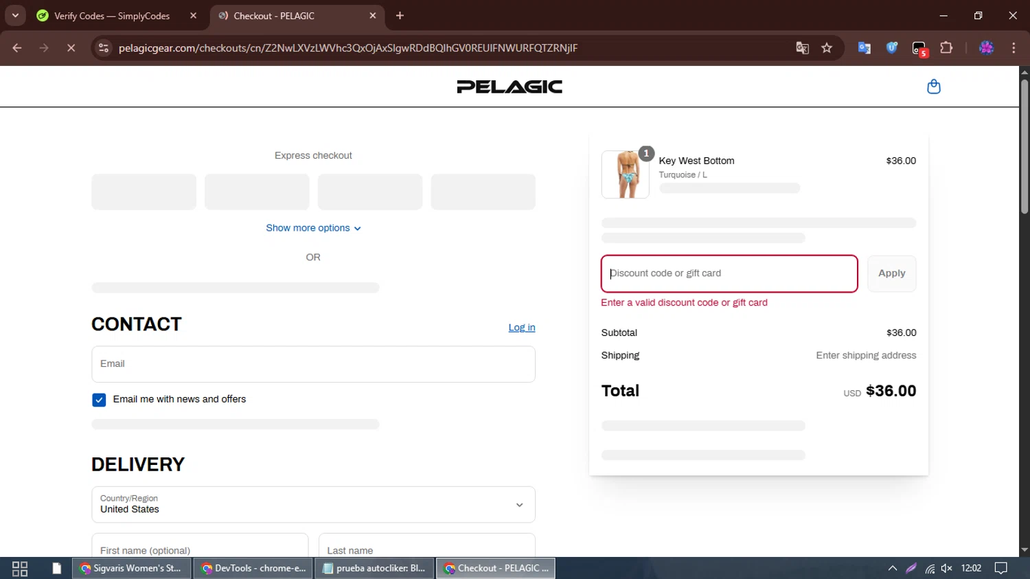 Pelagic Gear promo code screenshot showing code EARLYVIP applied at Pelagic Gear checkout page. Uploaded by SimplyCodes community member kakarotto on Jun 5, 2025