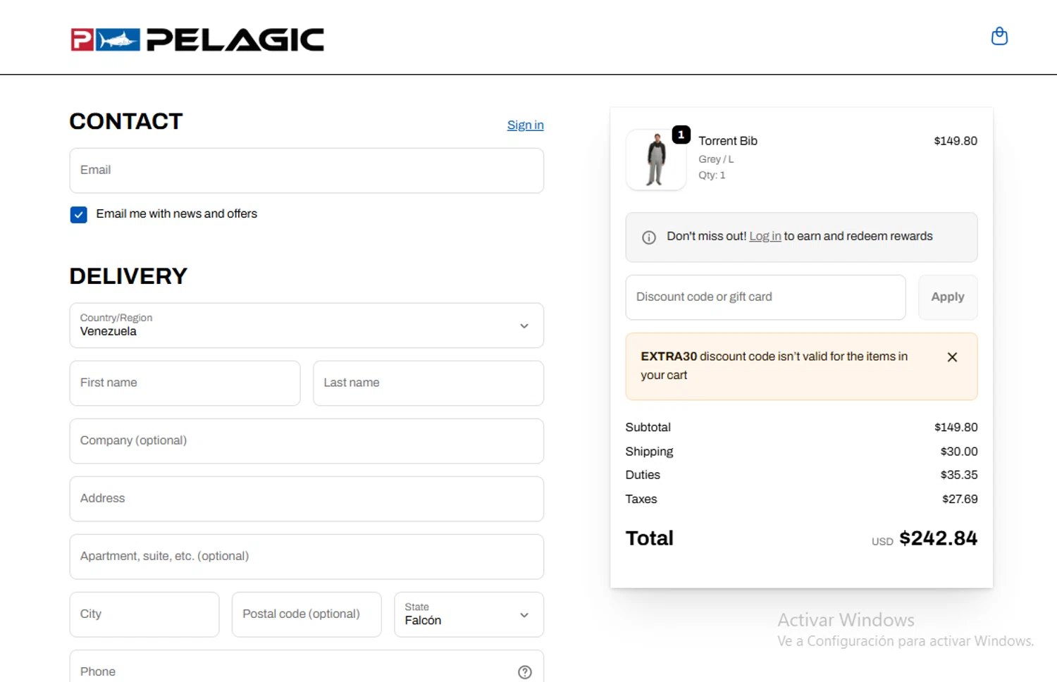 Pelagic Gear promo code screenshot showing code EXTRA30 applied at Pelagic Gear checkout page. Uploaded by SimplyCodes community member Lestara_23 on Dec 26, 2025