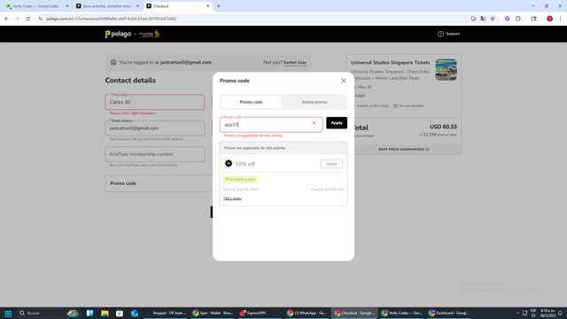 Pelago checkout page showing Pelago promo code box | Screenshot taken by SimplyCodes community member on May 30, 2025