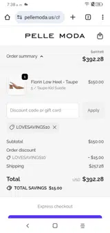LOVESAVINGS10 coupon verification screenshot
