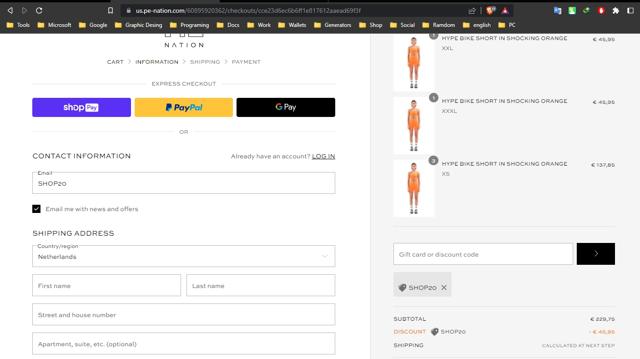 P.E Nation checkout page showing P.E Nation promo code box | Screenshot taken by SimplyCodes community member on May 5, 2023