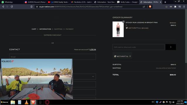 P.E Nation checkout page showing P.E Nation promo code box | Screenshot taken by SimplyCodes community member on Sep 11, 2023