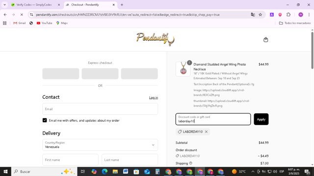 Pendantify checkout page showing Pendantify discount code box | Screenshot taken by SimplyCodes community member on Sep 3, 2025