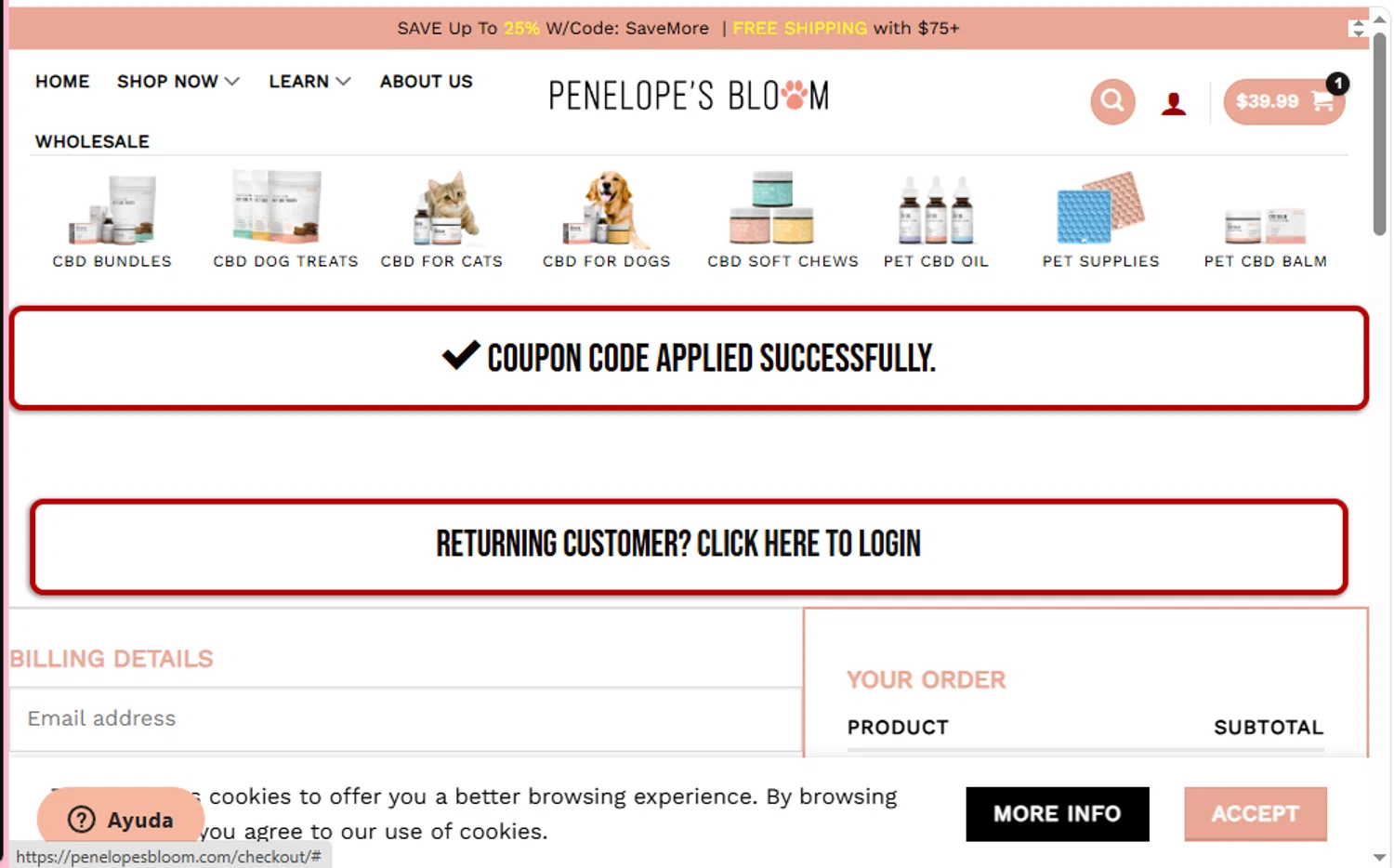 Penelope's Bloom promo code screenshot showing code BLACKFRIDAY applied at Penelope's Bloom checkout page. Uploaded by SimplyCodes community member FrugalHunter3134 on Jun 23, 2025