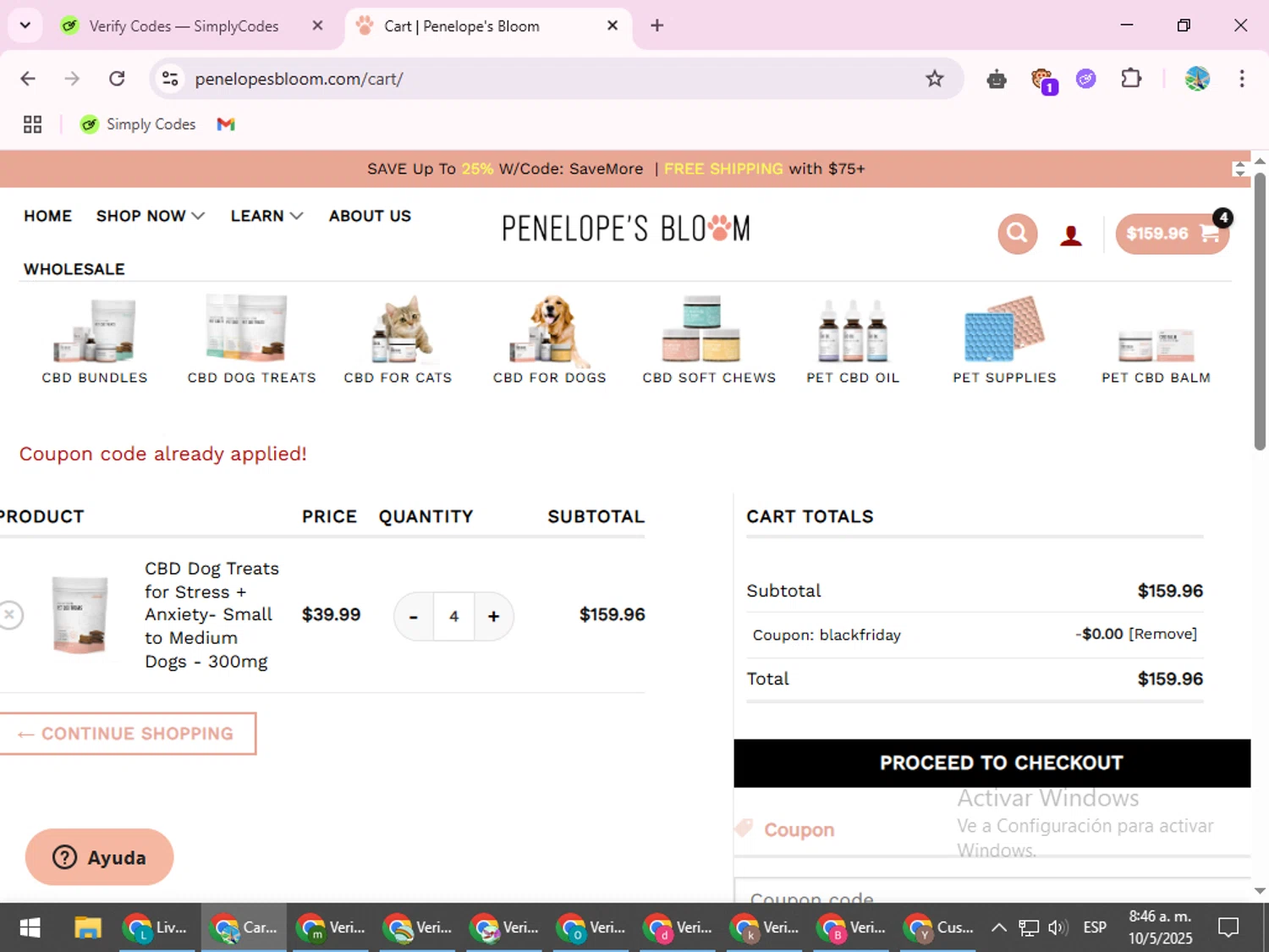 Penelope's Bloom promo code screenshot showing code BLACKFRIDAY applied at Penelope's Bloom checkout page. Uploaded by SimplyCodes community member ShrewdSpotter4101 on May 10, 2025