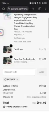 MOTHER coupon verification screenshot