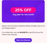 BUDGET25 coupon verification screenshot