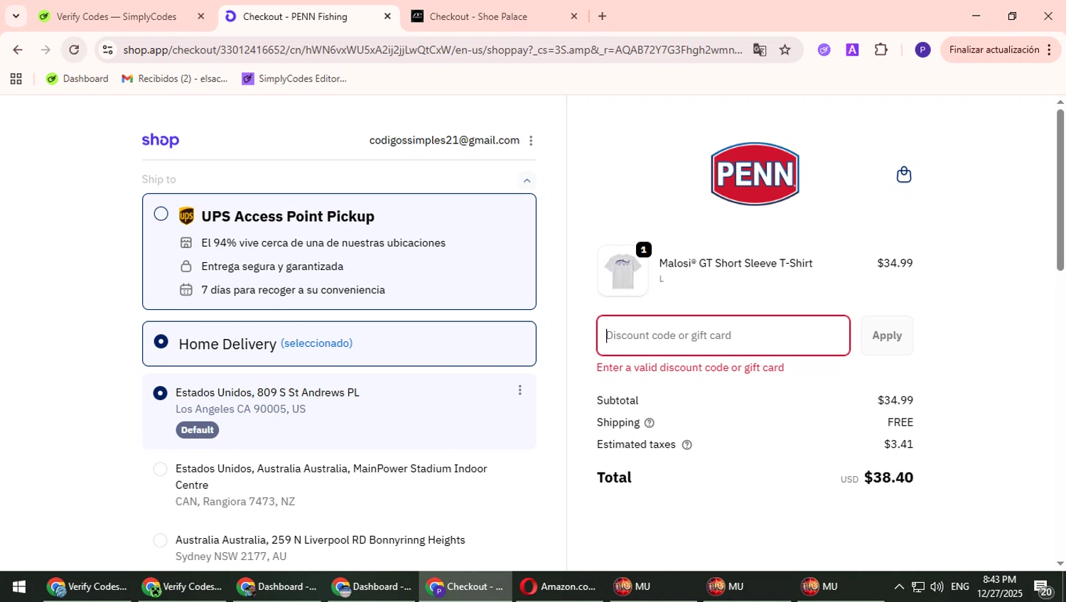 Penn Fishing promo code screenshot showing code 0FAEF379 applied at Penn Fishing checkout page. Uploaded by SimplyCodes community member TrevorPhilips on Dec 28, 2025
