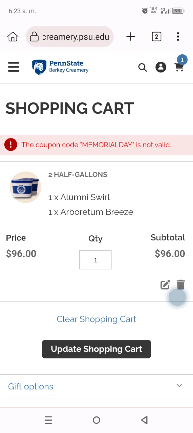 Penn State coupon code screenshot showing code MEMORIALDAY applied at Penn State checkout page. Uploaded by SimplyCodes community member Anthony_Diaz on Jun 14, 2025