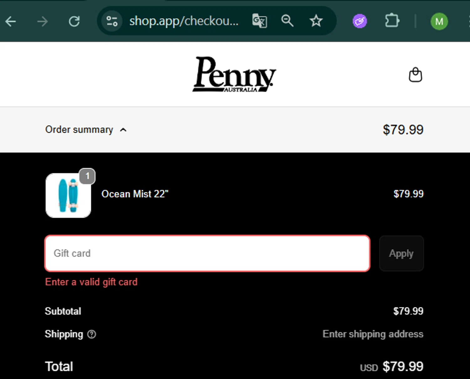 Penny Skateboards coupon code screenshot showing code WELCOME10 applied at Penny Skateboards checkout page. Uploaded by SimplyCodes community member MARCVH on Sep 26, 2025