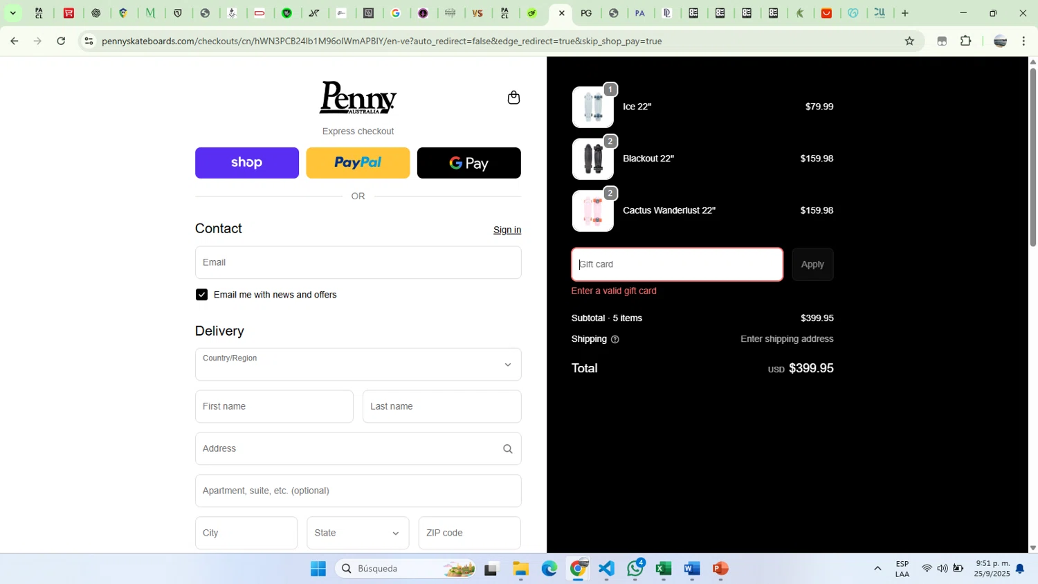 Penny Skateboards coupon code screenshot showing code LETSROLL10 applied at Penny Skateboards checkout page. Uploaded by SimplyCodes community member VoucherMaven9312 on Sep 26, 2025