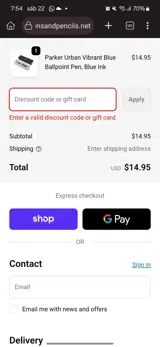 PensAndPencils.Net coupon verification screenshot