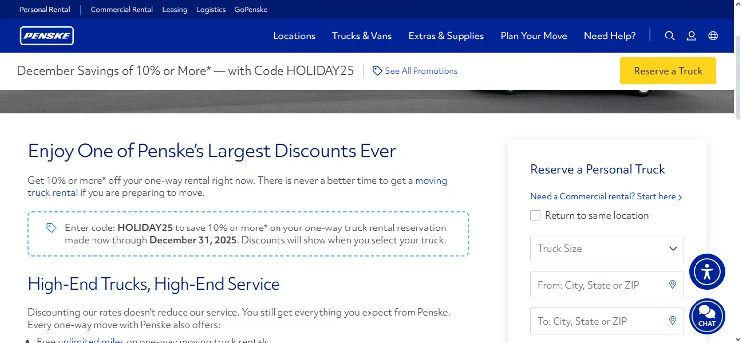 Penske Truck Rental promo code screenshot showing code THANKFUL25 applied at Penske Truck Rental checkout page. Uploaded by SimplyCodes community member Nubelinda on Dec 10, 2025