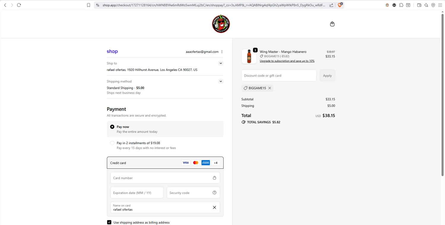 Pepper Palace checkout page showing Pepper Palace discount code box | Screenshot taken by SimplyCodes community member on Jan 28, 2026