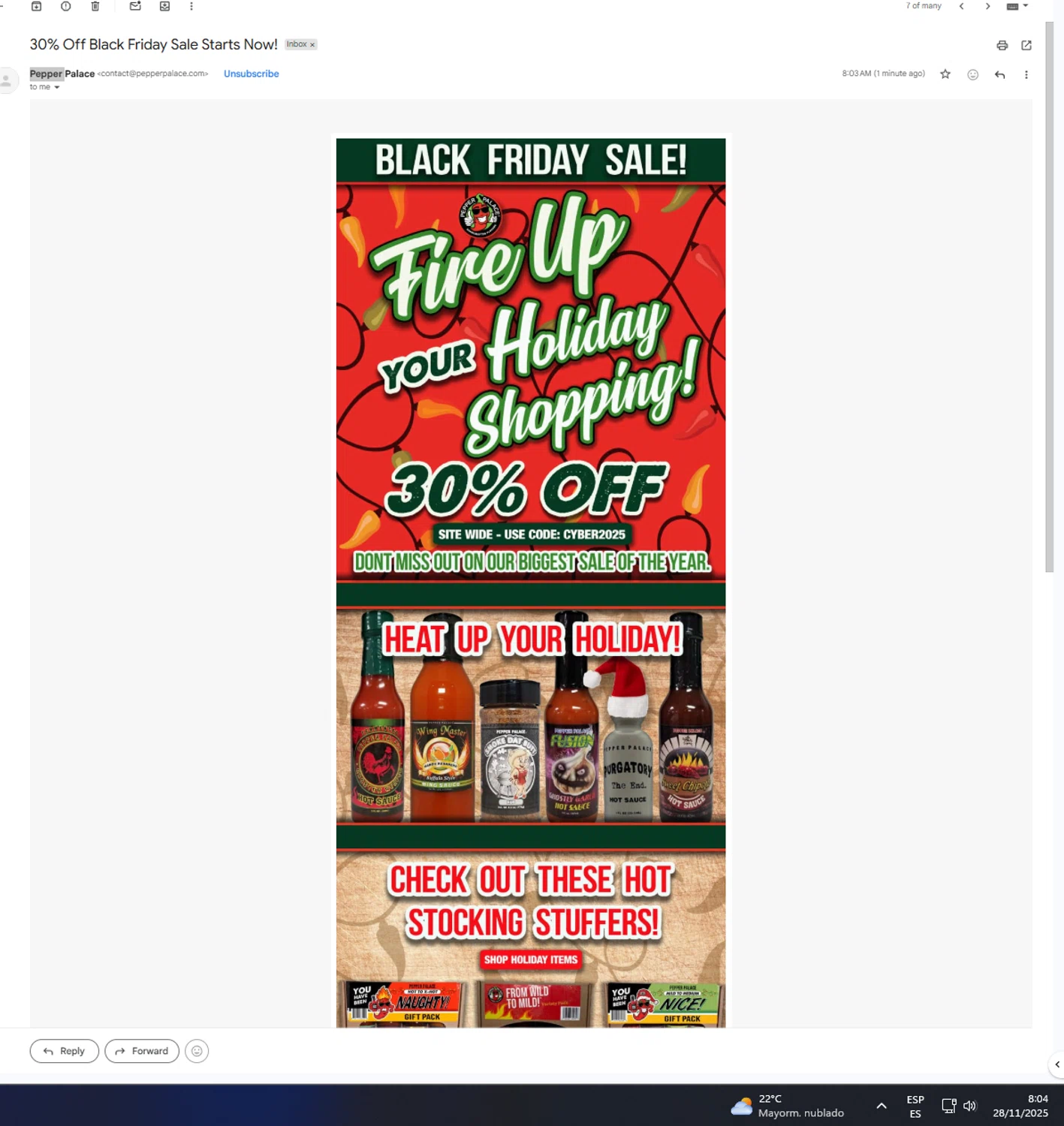Pepper Palace discount code screenshot showing code CYBER2025 applied at Pepper Palace checkout page. Uploaded by SimplyCodes community member UnkNownVnzla on Nov 28, 2025