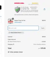 Pepper Pong coupon verification screenshot