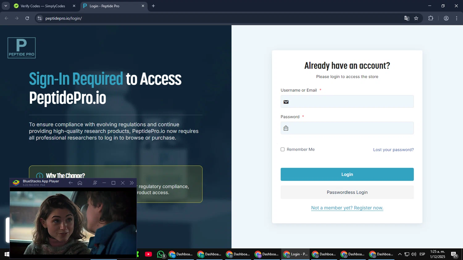 Peptide Pro coupon code screenshot showing code FIRST15 applied at Peptide Pro checkout page. Uploaded by SimplyCodes community member SmartMaverick5327 on Dec 1, 2025
