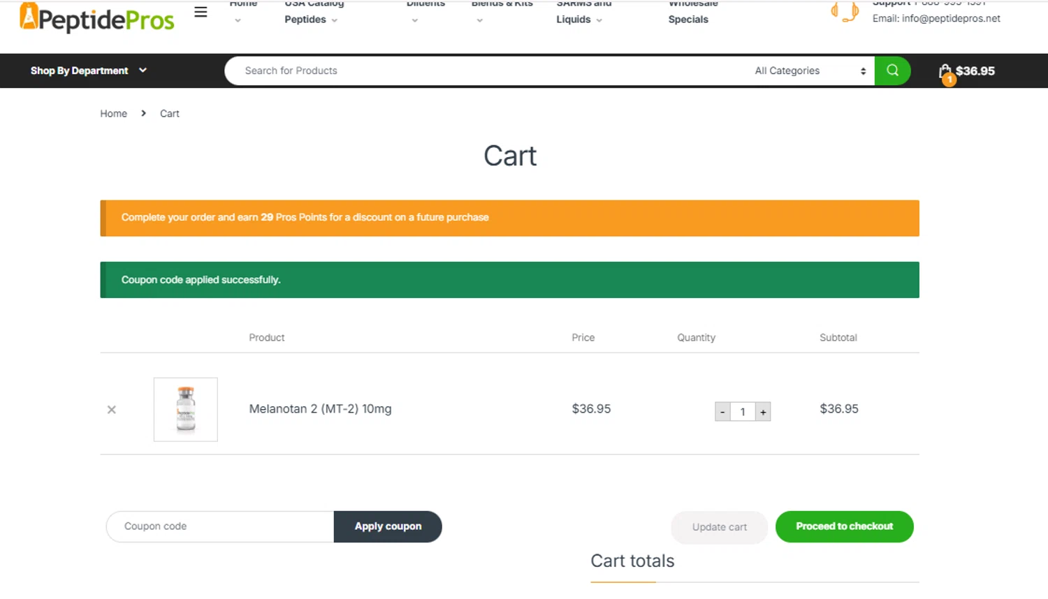 Peptide Pros coupon code screenshot showing code SHIPFREE applied at Peptide Pros checkout page. Uploaded by SimplyCodes community member peachee on May 10, 2025