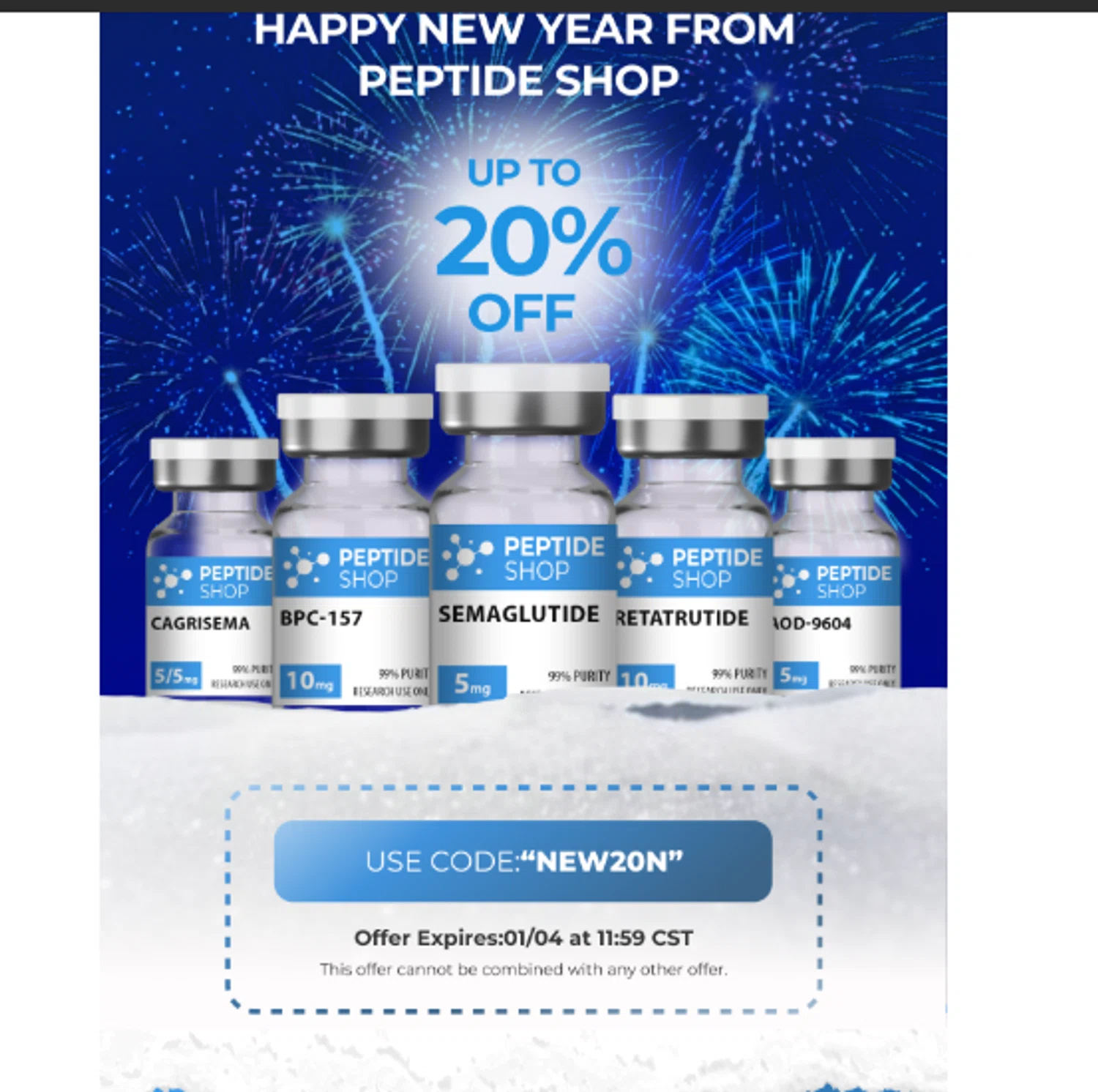 PEPTIDE SHOP coupon code screenshot showing code NEW20N applied at PEPTIDE SHOP checkout page. Uploaded by SimplyCodes community member ______________ on Dec 30, 2025