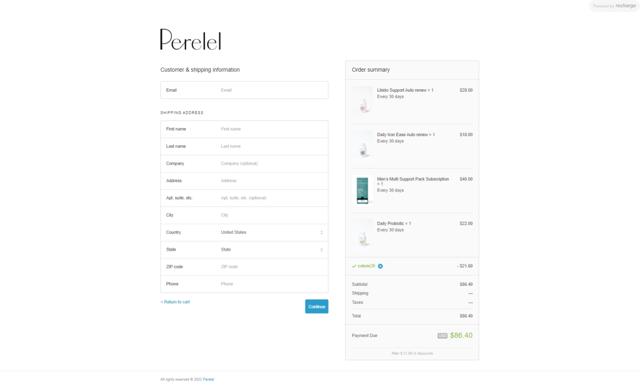 Perelel checkout page showing Perelel discount code box | Screenshot taken by SimplyCodes community member on Sep 16, 2022