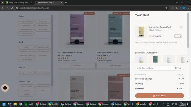 Perelel checkout page showing Perelel discount code box | Screenshot taken by SimplyCodes community member on Sep 13, 2024