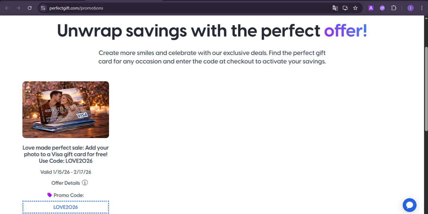 Perfect Gift checkout page showing Perfect Gift promo code box | Screenshot taken by SimplyCodes community member on Jan 30, 2026
