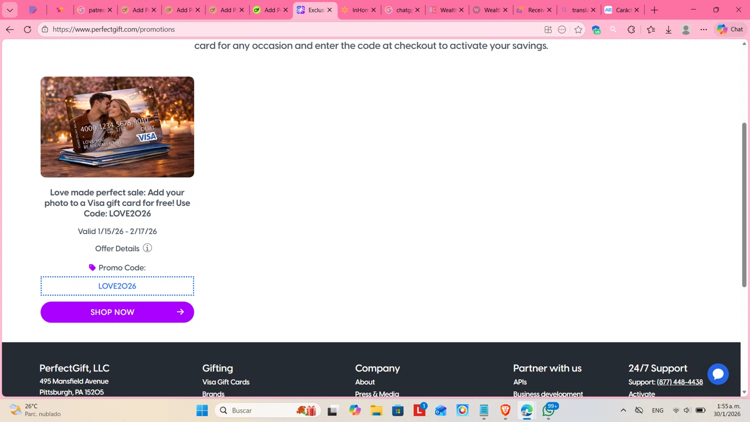 Perfect Gift promo code screenshot showing code LVE2026 applied at Perfect Gift checkout page. Uploaded by SimplyCodes community member cosita on Jan 30, 2026