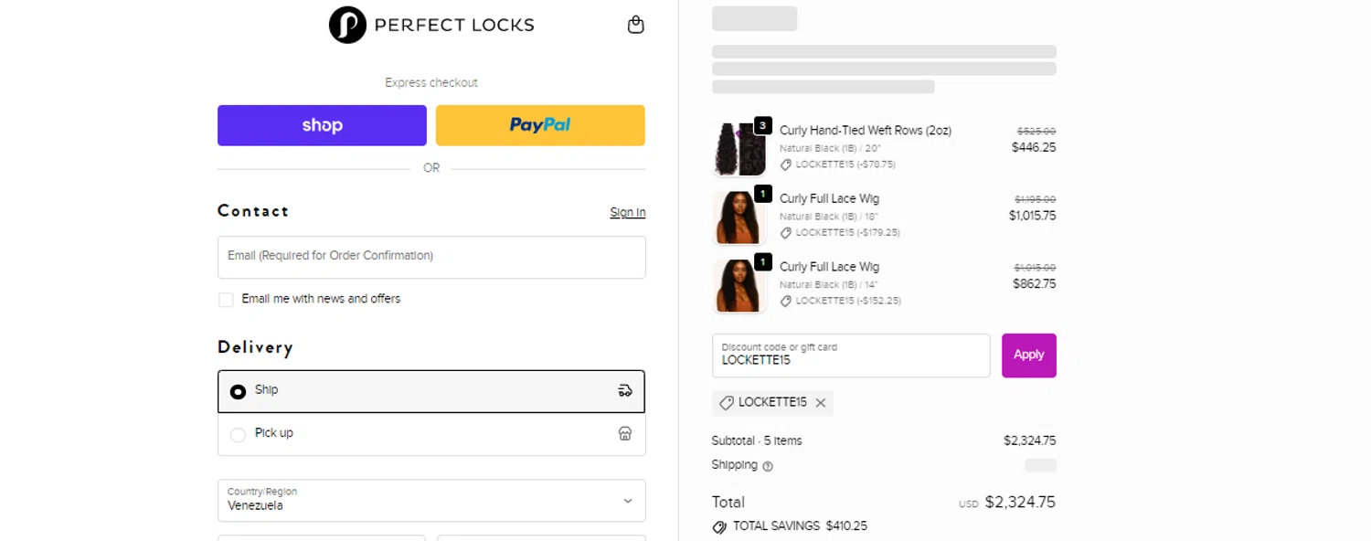 Perfect Locks coupon code screenshot showing code LOCKETTE15 applied at Perfect Locks checkout page. Uploaded by SimplyCodes community member obito1234 on Oct 9, 2025