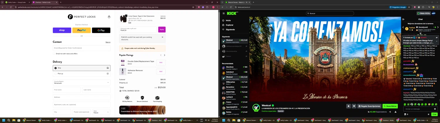 Perfect Locks coupon code screenshot showing code PLAC20 applied at Perfect Locks checkout page. Uploaded by SimplyCodes community member CouponSage7331 on Dec 3, 2025