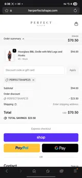 Perfectshape25 coupon verification screenshot