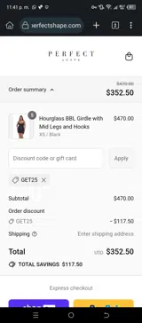 GET25 coupon verification screenshot