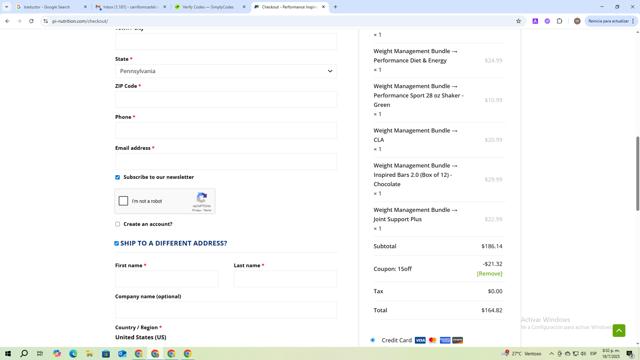 Performance Inspired checkout page showing Performance Inspired coupon code box | Screenshot taken by SimplyCodes community member on Jul 19, 2025