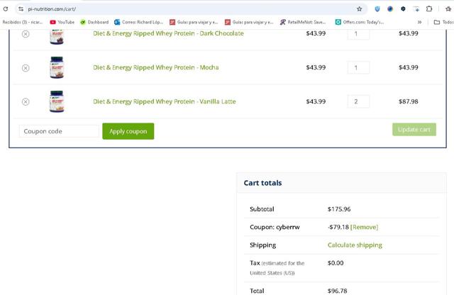 Performance Inspired checkout page showing Performance Inspired coupon code box | Screenshot taken by SimplyCodes community member on Jul 25, 2025