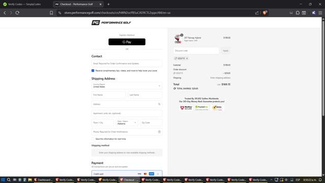 Performance Golf checkout page showing Performance Golf discount code box | Screenshot taken by SimplyCodes community member on Sep 10, 2025