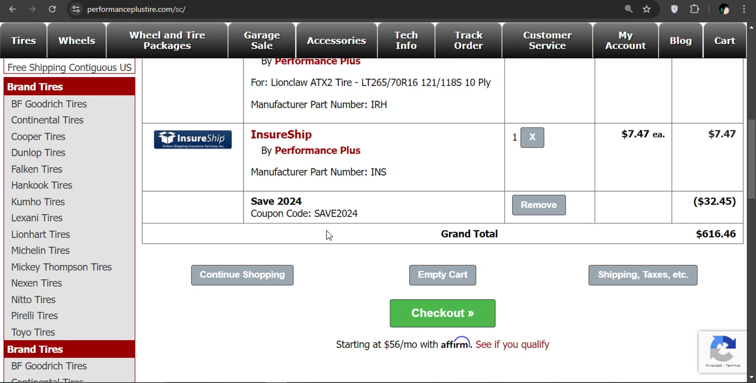 where to use Performance Plus promo code box