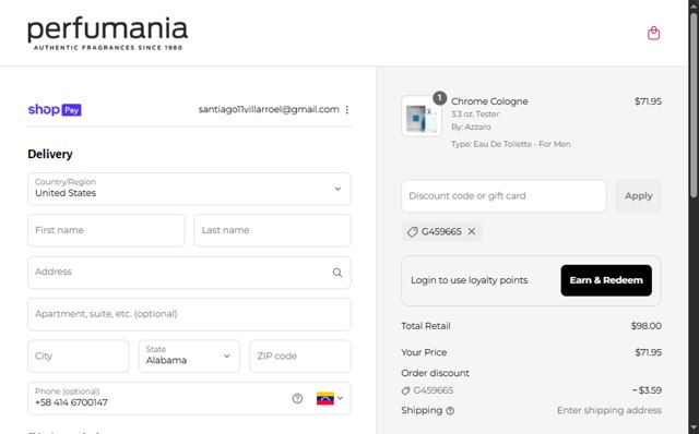 Perfumania checkout page showing Perfumania coupon code box | Screenshot taken by SimplyCodes community member on Aug 8, 2025