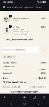 Get20 coupon verification screenshot