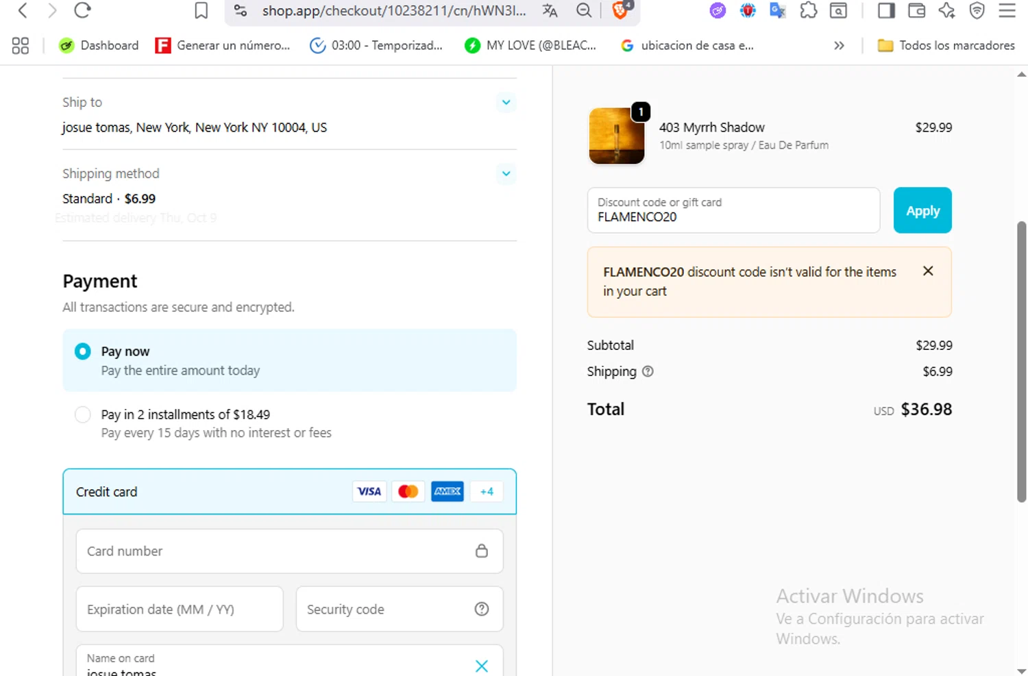Parfums de France discount code screenshot showing code FLAMENCO20 applied at Parfums de France checkout page. Uploaded by SimplyCodes community member VoucherFalcon3942 on Oct 5, 2025