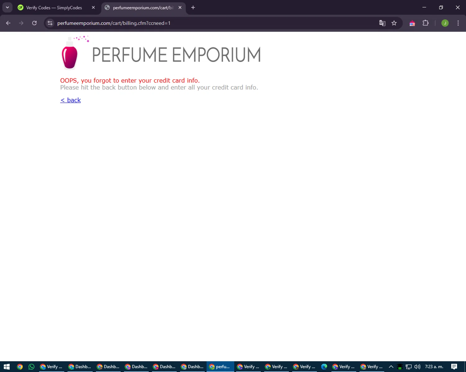 Perfume Emporium promo code screenshot showing code PE12 applied at Perfume Emporium checkout page. Uploaded by SimplyCodes community member LilBaby on Mar 11, 2025