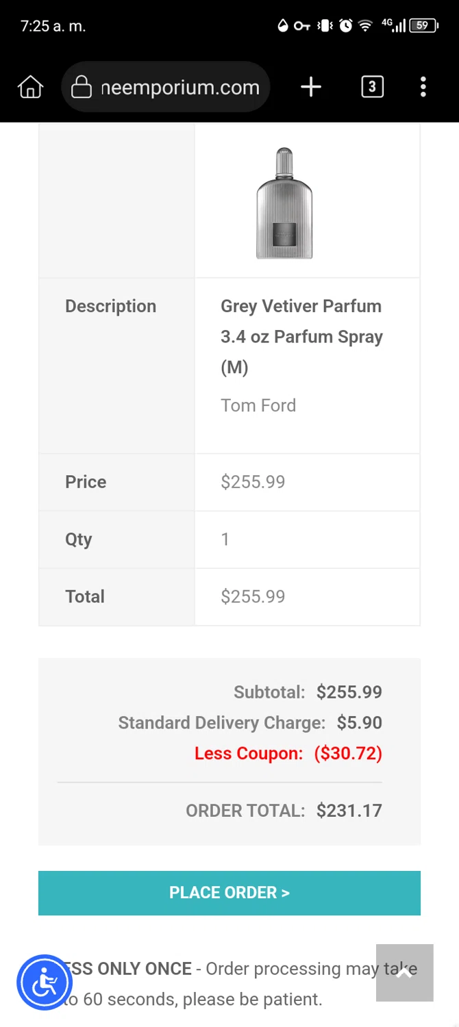 Perfume Emporium promo code screenshot showing code PE12 applied at Perfume Emporium checkout page. Uploaded by SimplyCodes community member Usuario_simply on Mar 11, 2025