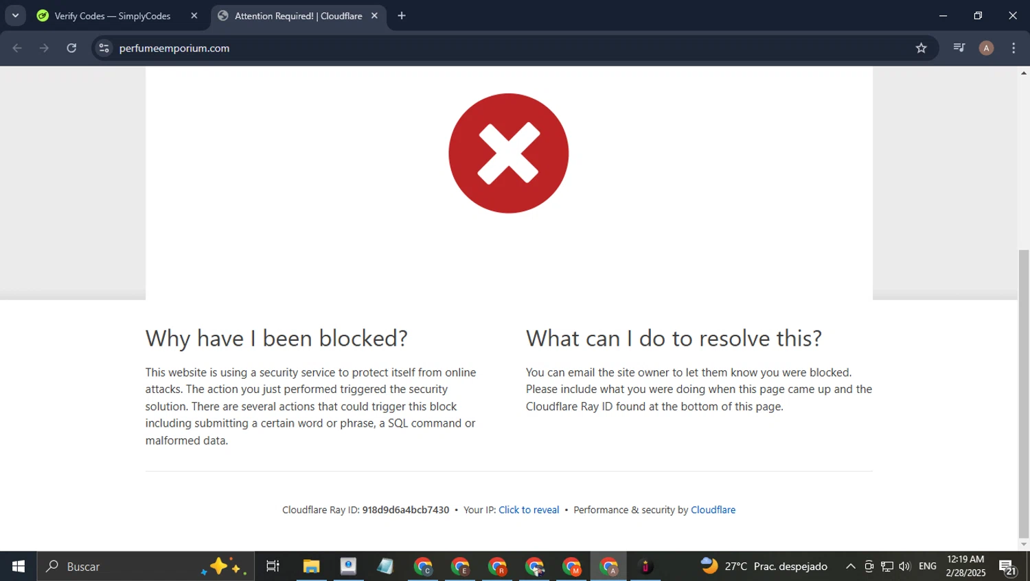 Perfume Emporium promo code screenshot showing code KL1966 applied at Perfume Emporium checkout page. Uploaded by SimplyCodes community member CoinHunter8661 on Feb 28, 2025