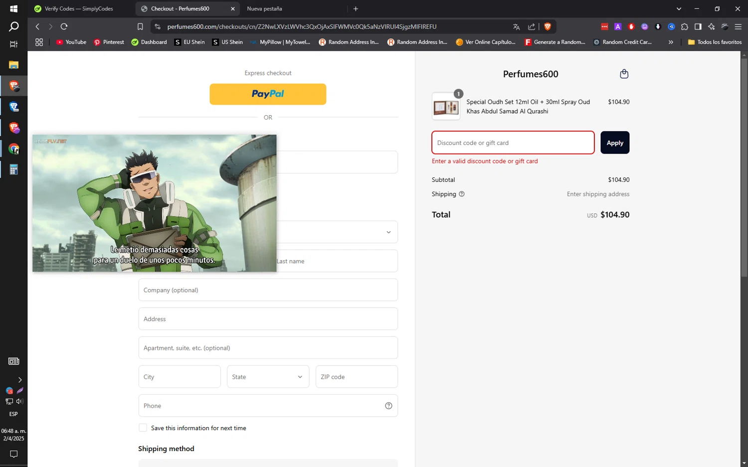 Perfumes600 promo code screenshot showing code AROMATIX applied at Perfumes600 checkout page. Uploaded by SimplyCodes community member ilarrazaM1 on Apr 2, 2025