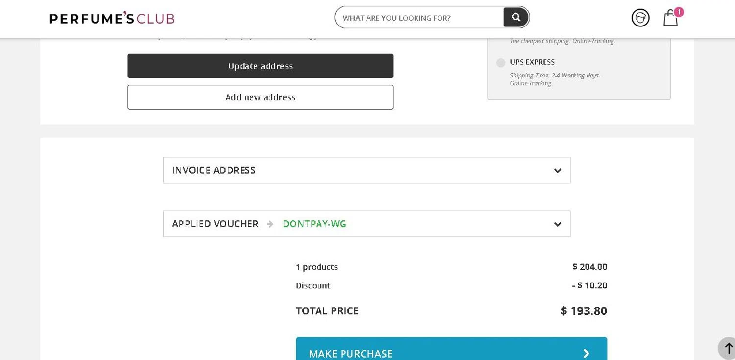where to use Perfumes Club promo code box