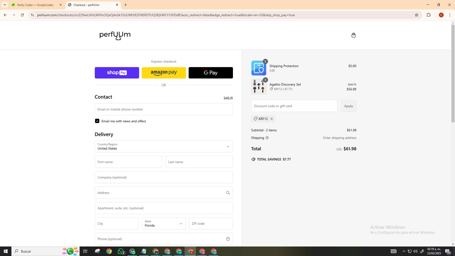 perfUUm discount code screenshot showing code KRF12 applied at perfUUm checkout page. Uploaded by SimplyCodes community member MoneyScout5902 on Feb 23, 2025