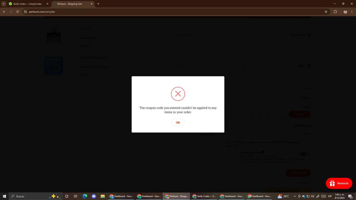 perfUUm discount code screenshot showing code BUY10 applied at perfUUm checkout page. Uploaded by SimplyCodes community member El_mynor on Dec 6, 2025