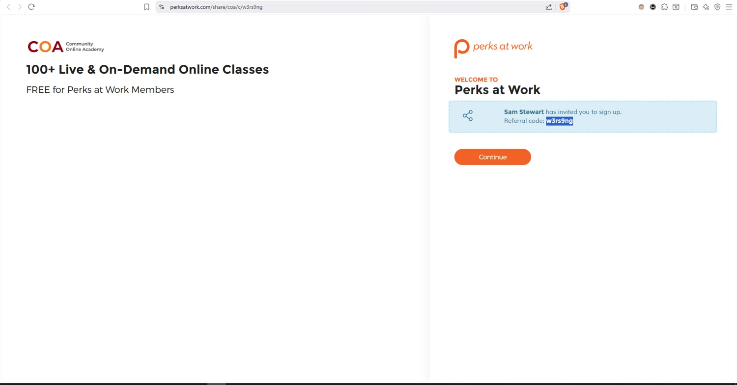 Perks At Work checkout page showing Perks At Work promo code box | Screenshot taken by SimplyCodes community member on Jan 20, 2026