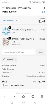 Olive15 coupon verification screenshot