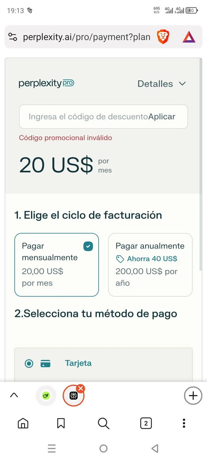 Perplexity promo code screenshot showing code 4LYKP49C applied at Perplexity checkout page. Uploaded by SimplyCodes community member dayselis15 on Sep 19, 2025